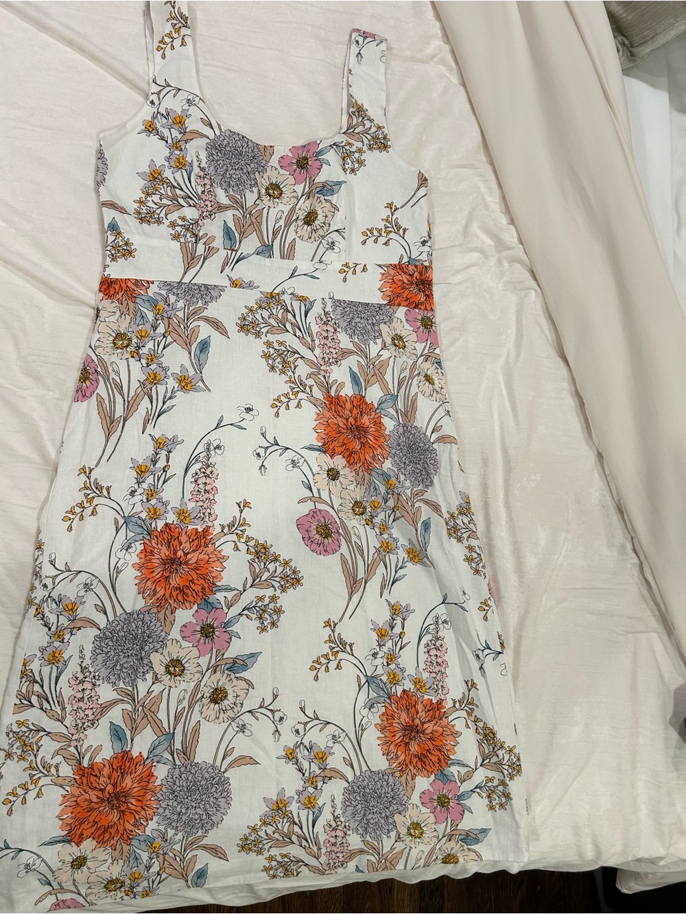 Ann Taylor Floral Smocked Back Linen Blend Midi Dress Size 6P Petite